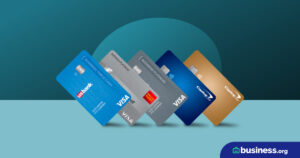 floating credit cards on abstract background
